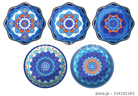 Geometric Blue Mandala Vector Set with Circular Patterns Geometric Blue Mandala Vector Set with Circular Patterns 134182163