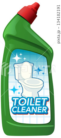 Green Plastic Toilet Cleaner Bottle with Illustrated Label 134182191