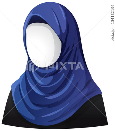 Faceless Woman in Blue Hijab Vector Portrait 134182196