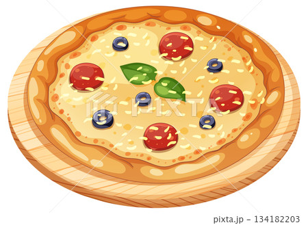 Vector Illustration of Pizza on Wooden Board Vector Illustration of Pizza on Wooden Board 134182203
