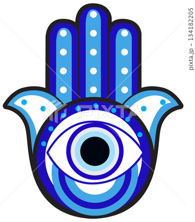 Blue Hamsa Hand with Central Eye Symbol Vector 134182205