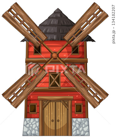 Rustic Wooden Windmill Farmhouse 134182207