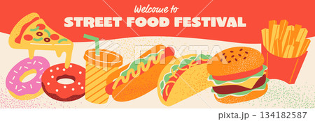 ストリートフードフェスティバル　ファストフードのバナーデザイン 134182587