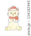 あったか冬のもこもこぬいぐるみ ねこ 黄色 マフラー 帽子 手描きイラスト パステル 色鉛筆 134182945