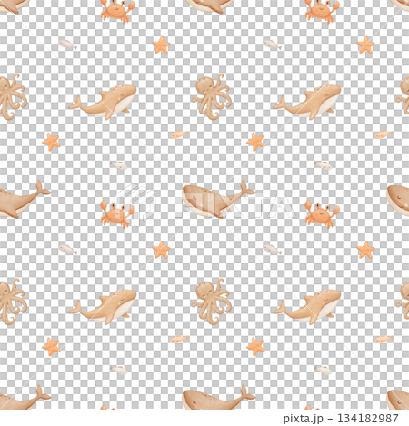 Seamless pattern with sea animals, hand drawn repeating background. Allover childish print for nursery Seamless pattern with sea animals, hand drawn repeating background. Allover childish print for nursery 134182987