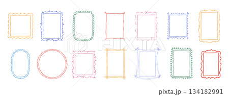 Colorful hand drawn childish frames set, cute vector whimsical borders for photo and birthday card Colorful hand drawn childish frames set, cute vector whimsical borders for photo and birthday card 134182991