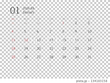 2026年1月有橫格紙的日曆 134183158