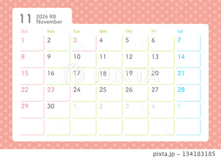 2026年11月の水玉模様のカレンダー 2026年11月の水玉模様のカレンダー 134183185