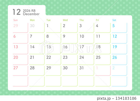 2026年カレンダー 12月 水玉模様 134183186