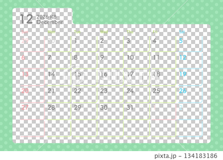 2026年カレンダー 12月 水玉模様 134183186