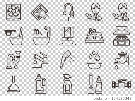 水廻りアイコン01　Bathroom/Kitchen Areas Icons 134183348