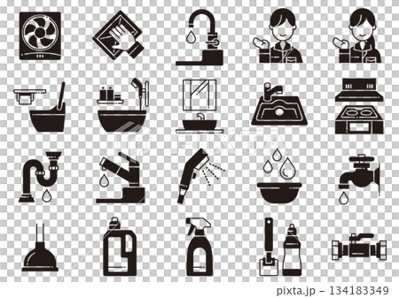 水廻りアイコン02　Bathroom/Kitchen Areas Icons 134183349