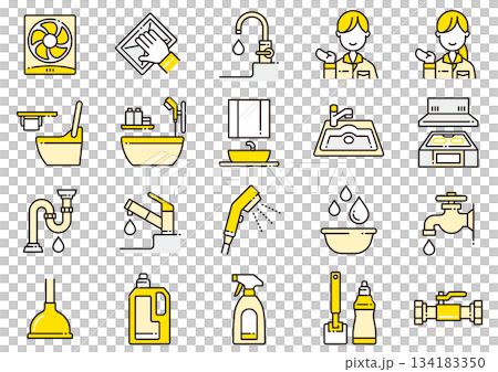 水廻りアイコン03　Bathroom/Kitchen Areas Icons 134183350
