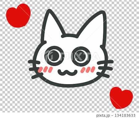 一隻害羞的貓（帶有心形標記）的插圖 134183633