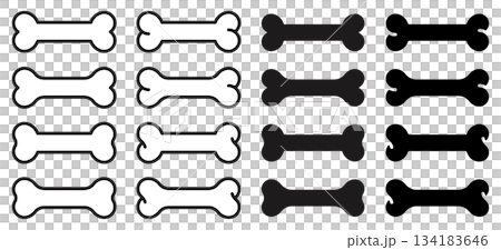 Vector illustration set of various shapes of bones, dog bones for pets Vector illustration set of various shapes of bones, dog bones for pets 134183646