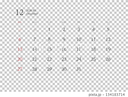 2026年12月曆(無橫線) 2026年12月曆(無橫線) 134183714