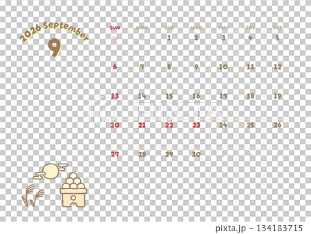 2026年9月カレンダー 十五夜 お月見のイラスト 134183715