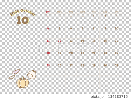 2026年10月カレンダー ハロウィンのイラスト入り 134183716