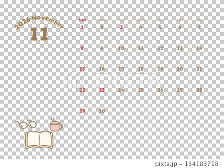 2026年11月カレンダー 本 読書の秋のイラスト 134183718