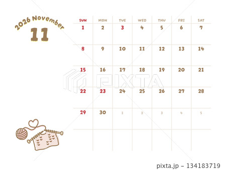 2026年11月カレンダー 編み物のイラスト 2026年11月カレンダー 編み物のイラスト 134183719