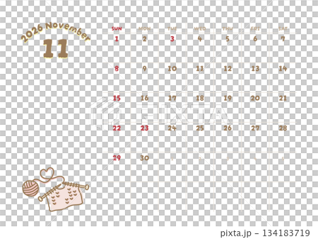 2026年11月カレンダー 編み物のイラスト 2026年11月カレンダー 編み物のイラスト 134183719