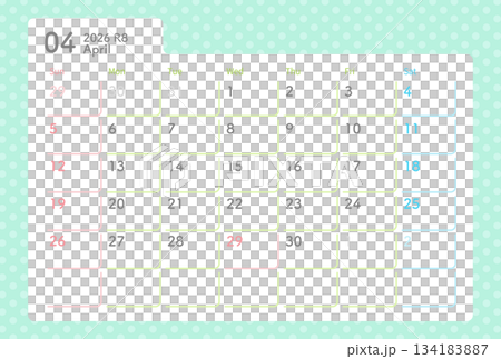 2026年カレンダー 4月 水玉模様 134183887