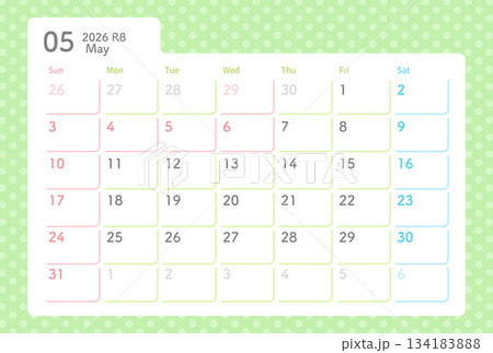 2026年カレンダー 5月 水玉模様 134183888