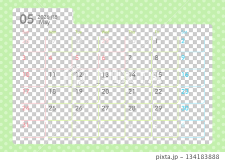 2026年カレンダー 5月 水玉模様 134183888