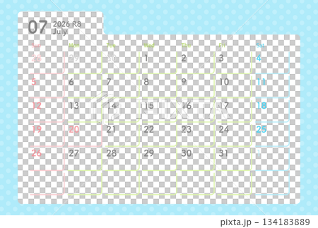 2026年カレンダー 7月 水玉模様 134183889