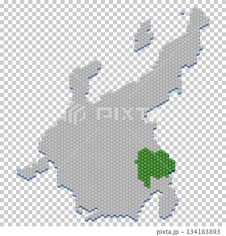 ハニカム構造状の山梨県の地図 134183893