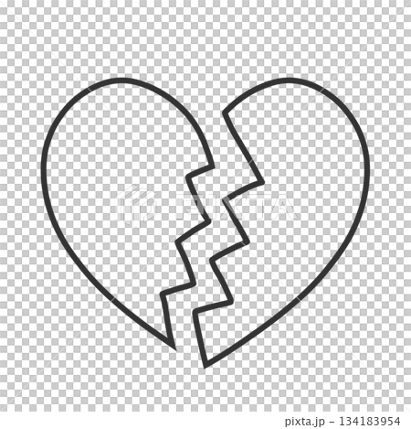 ひび割れたシンプルなハートの手描きイラストアイコン 134183954