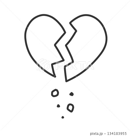 ひび割れて破片がボロボロと落ちているハートの手描きイラストアイコン 134183955