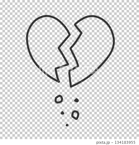 ひび割れて破片がボロボロと落ちているハートの手描きイラストアイコン 134183955