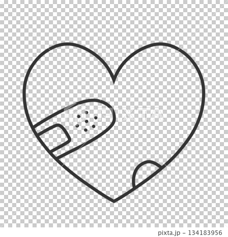一個簡單的手繪插圖圖標，圖案是一顆纏著繃帶的心。 134183956