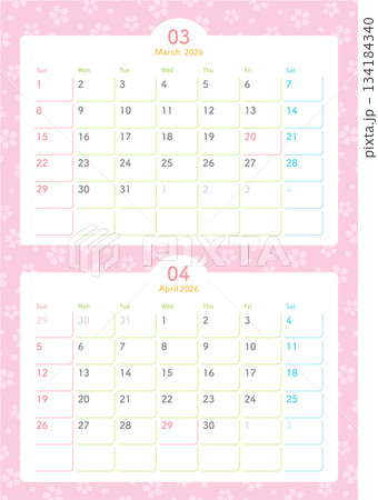 2026年カレンダー3月と4月 春の背景 134184340