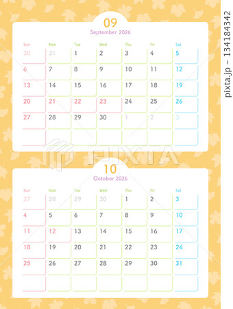 2026年カレンダー9月と10月 秋背景 134184342