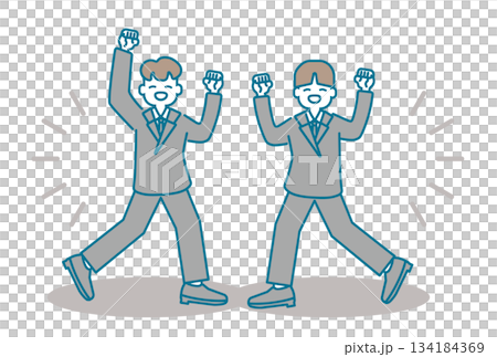 嬉しそうにガッツポーズをするビジネスマン達のイラスト 134184369
