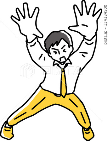 手を挙げて止めようとする男性社員 手を挙げて止めようとする男性社員 134184500