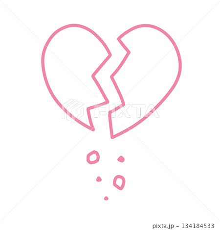 ひび割れて破片がボロボロと落ちているハートの手描きイラストアイコン ピンク 134184533
