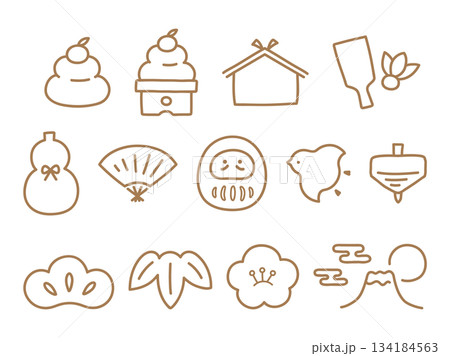 お正月や年賀状のイラストセット 134184563