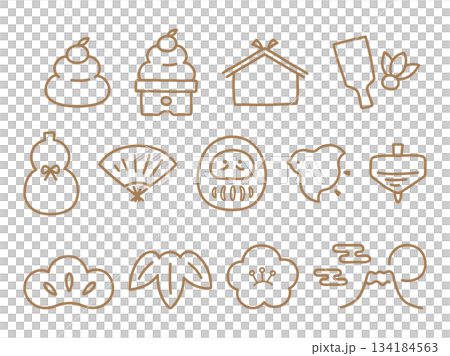 お正月や年賀状のイラストセット 134184563