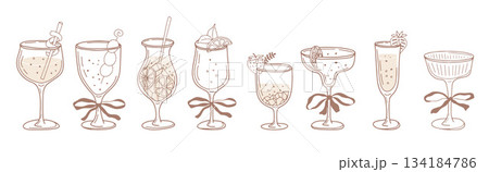 Whimsical Cocktail Illustrations Collection 134184786