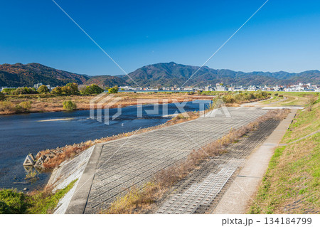 初冬の桂川風景　京都市 134184799