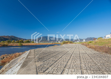 初冬の桂川風景　京都市 134184807