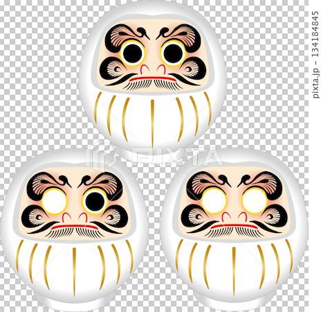 縁起物の達磨（だるま）イラスト、目入れ　三体セット　正月飾り　合格祈願　成就　イラスト素材 134184845