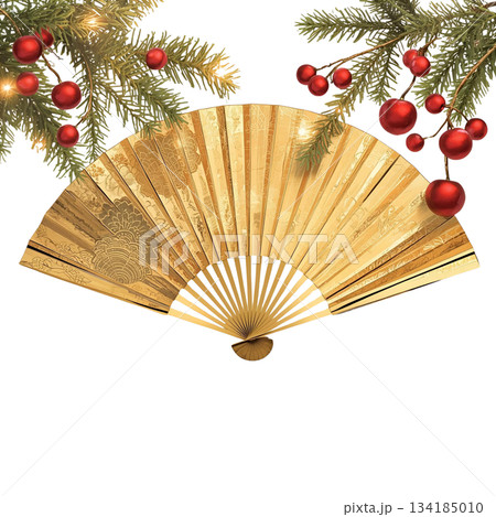 扇子　日本の招福飾りのラグジュアリー構図｜新年・繁栄・縁起物 134185010