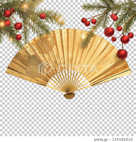 扇子　日本の招福飾りのラグジュアリー構図｜新年・繁栄・縁起物 134185010