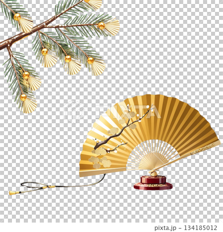 扇子　日本の招福飾りのラグジュアリー構図｜新年・繁栄・縁起物 134185012