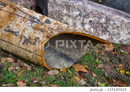 Repair.Rusty old sewer pipes in need of replacement 134185025
