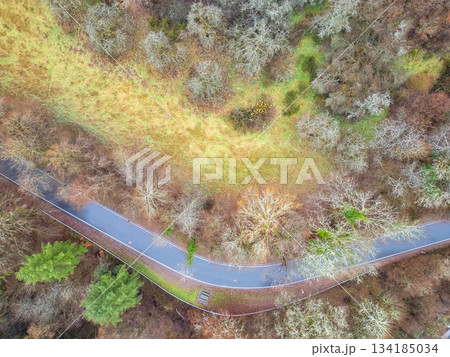Esch-Sur-Sure, Wiltz, Grand Duche De Luxembourg, December 7, 2025, Drone View Of Forest Loop And 134185034